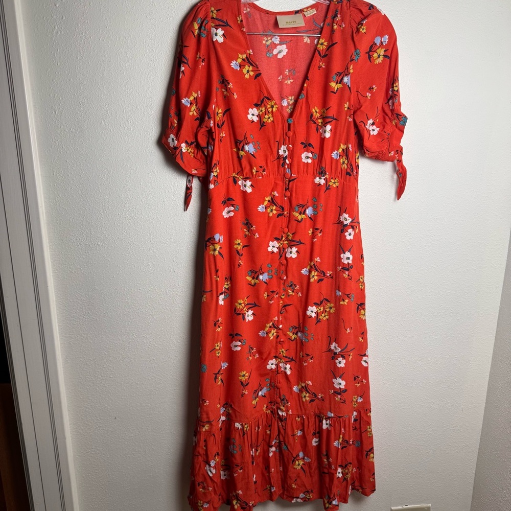 Anthropologie Maeve Orange Eudora Orange Floral Midi Dress